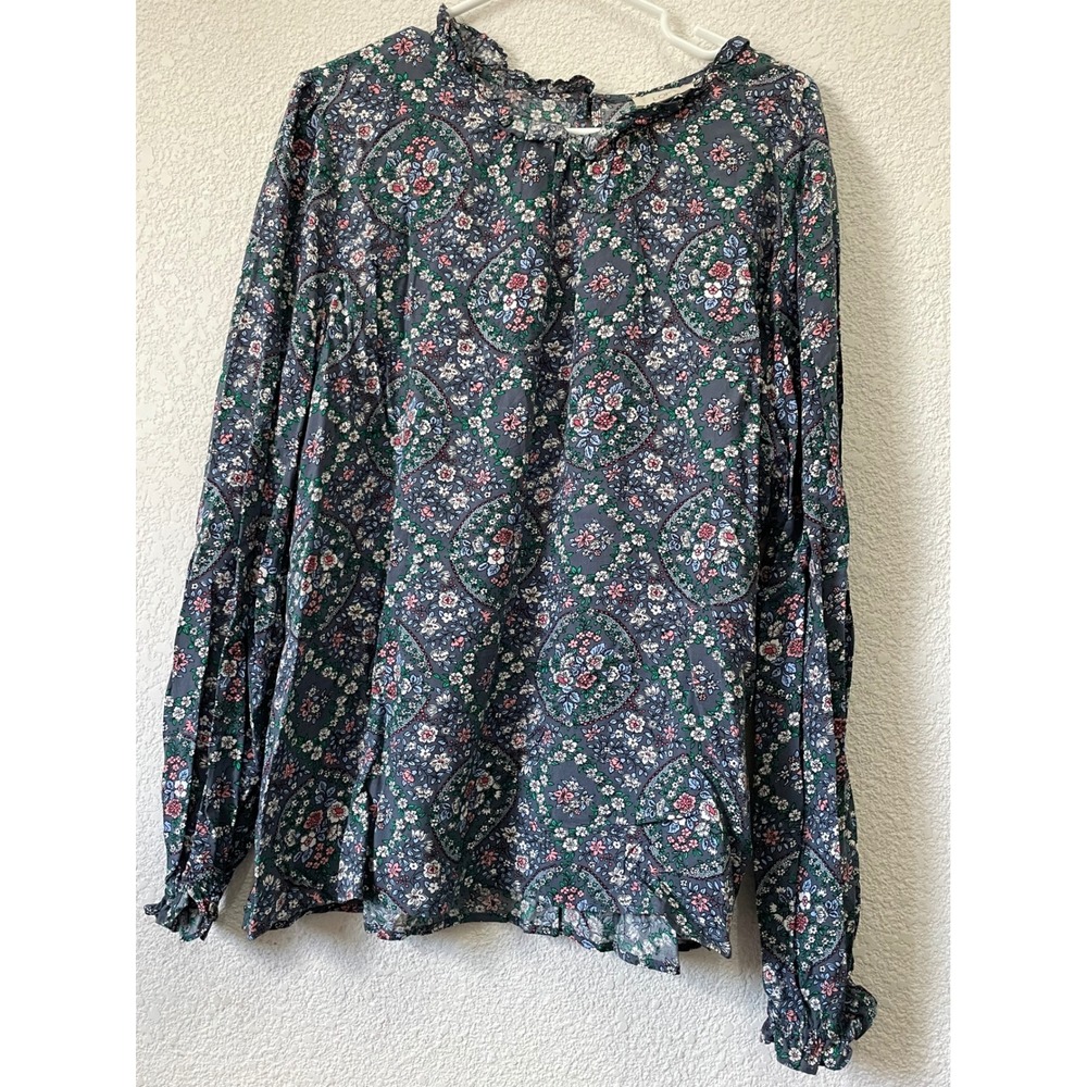 LOFT Outlet Women's XXL Floral Print Ruffle Neck Long Sleeve Rayon Blouse